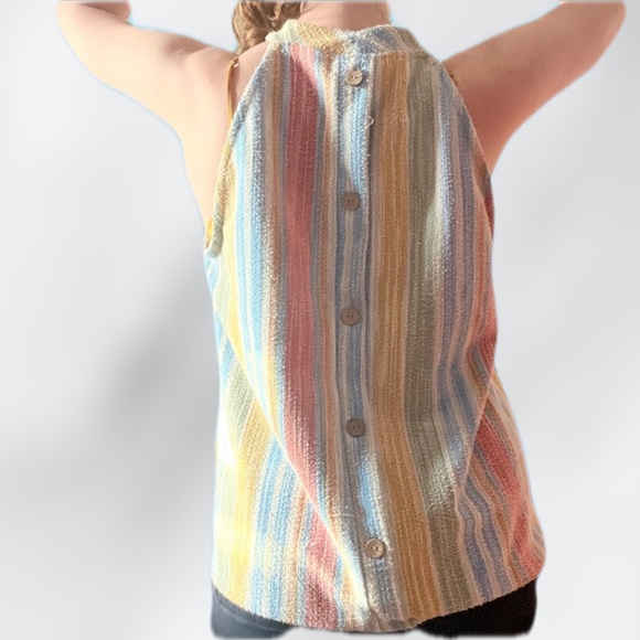 Anthropologie W5 Pastel Rainbow Striped Textured Towel Halter Tank Top Shirt - Picture 3 of 4
